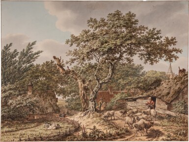 Village Landscape with Sheep and Figures