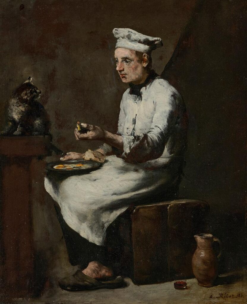 A cook eating his morning meal
