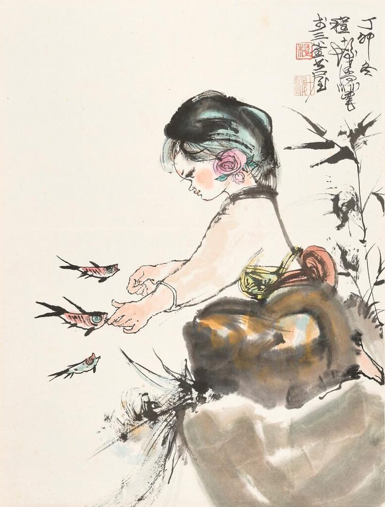 Girl Playing with Fishes