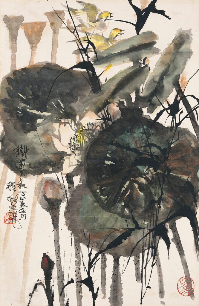 Yellow Birds and Lotus Pond