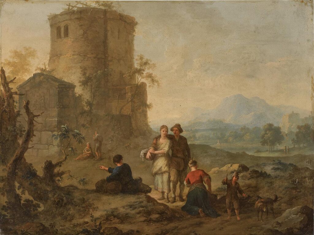 Italian landscape with ruins and figures