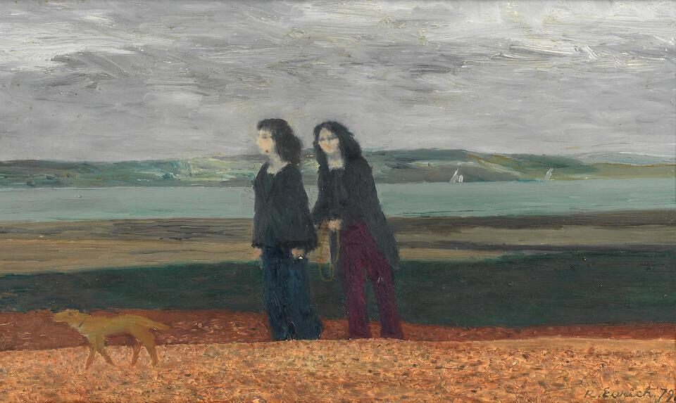 Two Girls Trying to Catch a Dog