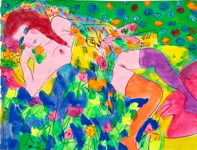 Walasse Ting 丁雄泉 |  Nude with flowers 美人與花