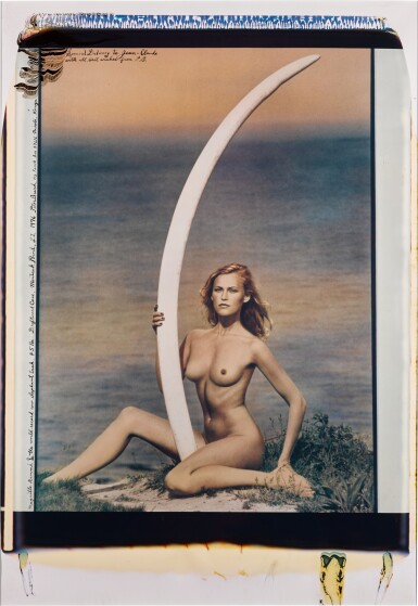 'Magritte Rammé and World Record Cow Elephant Tusk', Montauk Point, 1976