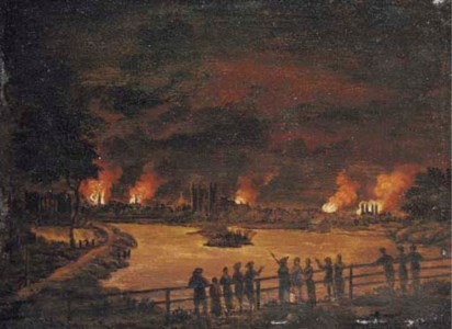 Figures by Chelsea Waterworks observing the fires of the Gordon Riots, 7 June 1780