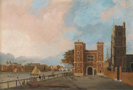 View of Lambeth Palace by the Thames, Westminster Abbey and Westminster Bridge beyond