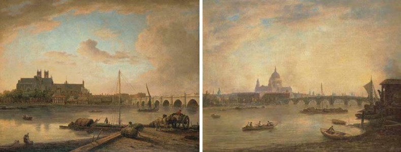 View of Westminster from across the Thames; and View of St. Paul's and Blackfriars Bridge