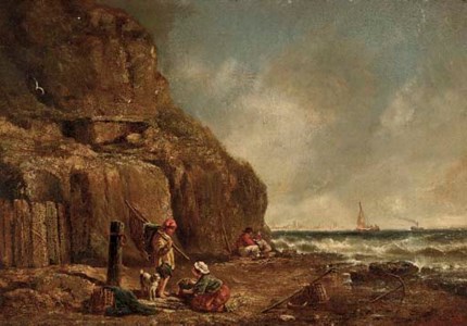 Fisherfolk on a beach