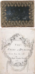 An album of 67 figure drawings of the Cries of Dublin, variously inscribed and including; 'A noddy or chaise for two persons; A tumbler or little cart; Spring herbs and water creases; Oyster carrs at Ormond Market Gate; New milk sold in the Streets; An open hearse used at the funerals of the higher rank; A hearse or sedan used at Cork for people of middling station; Three papist criminals going to execution; A scolding match at the fish market; A carmen; Sweet whey; Peruke's wampt and mended; Hott gray pease; A baker; Birch Brooms; Oranges and Lemon; Stockings mended; Black and white puddings; Milk or curds; Fresh and pickled herrings; A tinker; Hae Ball, King of the Beggars; A green stall at the root market; Eggs; A bellows mender; A beggar woman; Ringsend oysters; A foolish travelling stationer; Hot pyes; A root woman; Apples and pears; Tripe gentlemen of any kind; Bed and floor matts; Brogues; News and pamphlet seller; Course earthen ware; Rare news in the evening post; A milk man of Cork; A fishers boy; Blind Daniel the piper; A cripple beggar; Scavengers; Half penny worths of cake and cheese; A shoe boy at Customs-House gate; Raggs or old cloaths; Rushes and wisks; A rambling cobler and his boy; Hard ware; Fresh butter; Old cloaths to sell; Bullrudderie cakes; Oysters; Rubbish pickers; Ginger bread and aples; A blind beggar remarkable for a large wen on his nose; An ambelling cobler; Bogg wood; A fish woman; A chymeny sweep; Butter milk 6 quarts a penny; Hand turff; A funeral procession of the lower rank; and A travelling cutler'