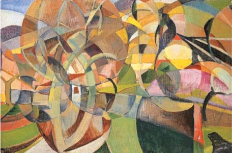 Cubist view of doorway through foliage