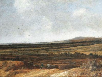 An extensive landscape with a shepherd and his cattle, villages beyond