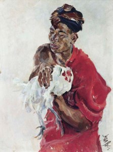 Balinese holding a rooster