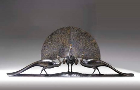 'The Peacocks,' A Bronze Group of Three Peacocks