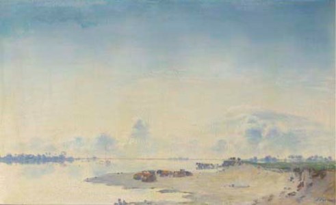 Uiterwaarden aan de IJssel: cows on a riverbank