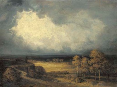 A Windmill and Cottage in an Extensive Landscape