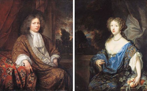 Portrait of a gentleman, three-quarter-length, seated, in a japonsche rock ; and Portrait of a lady, three-quarter-length, in a blue- and gold-embroidered dress