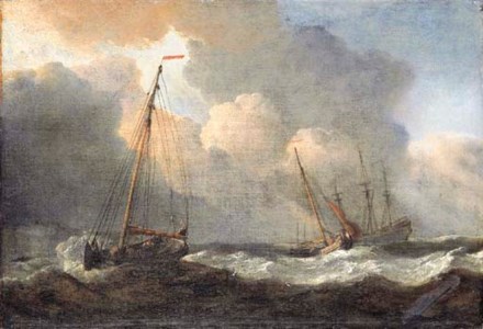 English fishing smacks at sea in a gale