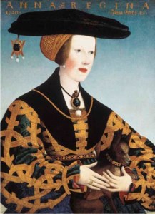 Portrait of Queen Anne of Hungary (1503-1547), half-length, seated, in a blue dress