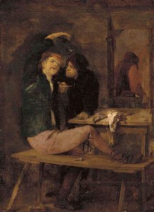 A tavern interior with boors drinking and smoking
