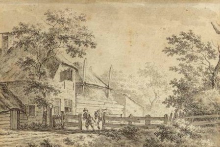 Peasants on country roads by farmhouses