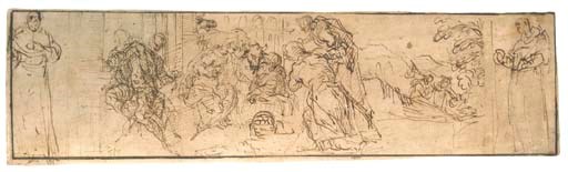The Adoration of the Shepherds, flanked by monastic saints
