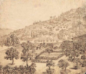 A view of an enclosed garden on the Tuscan hills