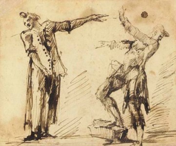 Two gesturing figures ( recto ); The falls at Tivoli ( verso )