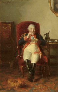 Twee Oranjeklanten: an officer drinking hot chocolate in an interior