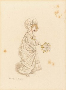 A young girl carrying a bouquet
