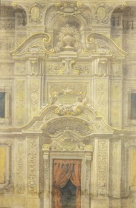 Scuola italiana, secolo XIX, Facciata a multipli ordini architettonici e d'intaglio