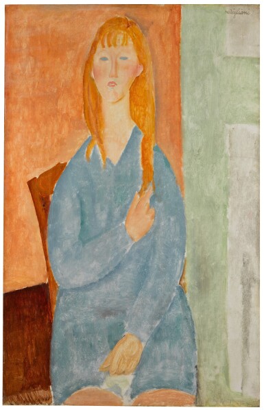 Amedeo Modigliani, Jeune fille assise, les cheveux dénoués (Jeune fille en bleu)