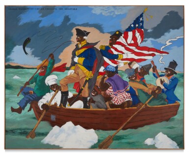 Robert Colescott, George Washington Carver Crossing the Delaware: Page from an American History Textbook