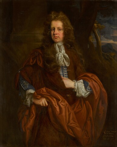 Portrait of Sir William Monson, 4th Bt. (c. 1653-1727), three-quarter-length, before a column, a landscape beyond
