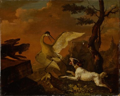 Dogs hunting a heron