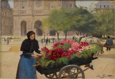 Marchande de fleurs devant l'Eglise de la Trinité