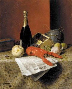 Still Life with Lobster, Fruit, Champagne and Newspaper