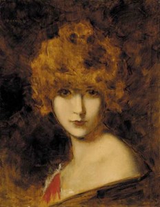 Portrait of a girl, head and shoulders, with auburn hair