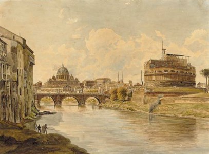 The Ponte Sant'Angelo and the Castel Sant'Angelo with St Peter's in the background