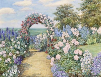 A rose arch in a garden