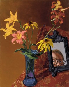 Self-Portrait with Rudbeckias and Daylilies