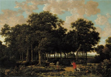 A wooded landscape with a huntsman and a shepherdess