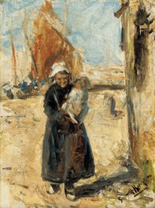 Mother and child on a Dutch quay