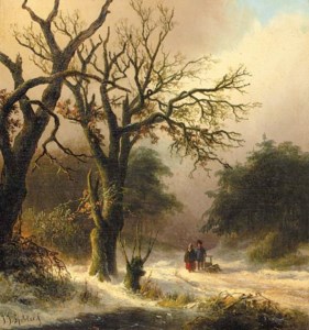 Travellers in a winter forest