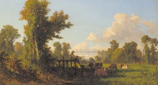 A cowherd watching over his flock in the shade