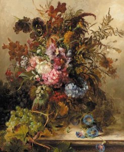 A field bouqet with hydrangea, fuchsia and other flowers