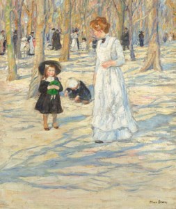 Children playing with their nanny in a sunlit park