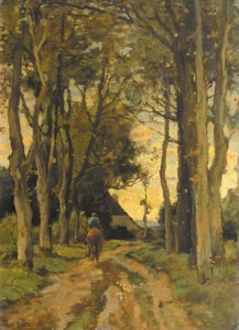 A horserider on a tree-lined lane