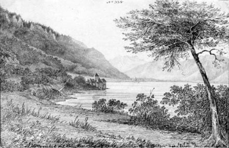 Castle of Chillon, near view, Dent du Midi and upper end of Lake of Geneva