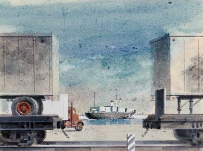 Truck, Trains and Ship; Traffic Light and Truck; Still Life with Flour Sacks: Three works