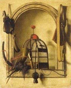 A trompe l'oeil of hunting equipment